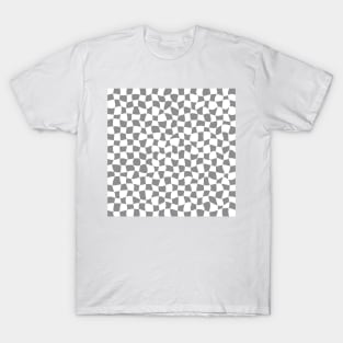 Warped Checkerboard, White and Grey T-Shirt